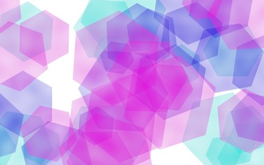 Multicolored translucent hexagons on white background. Pink tones. 3D illustration