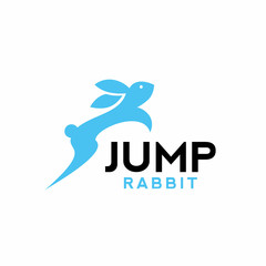 Jumping Blue Rabbit, Cute Easter Bunny Running Fast logo design 
