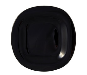 black glossy square shape plate isolated on white background