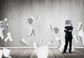 Businessman with monitor instead of head.