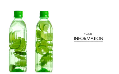 Two bottles of water with lime pattern on white background isolation