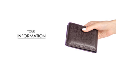 Brown leather wallet in hand pattern on white background isolation