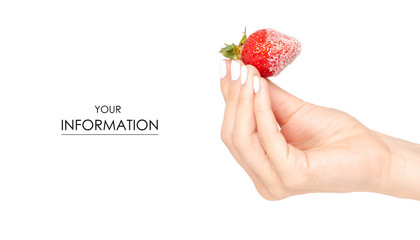 Obraz premium Strawberries in sugar in a hand pattern on a white background isolation