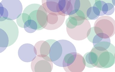 Multicolored translucent circles on a white background. Green tones. 3D illustration