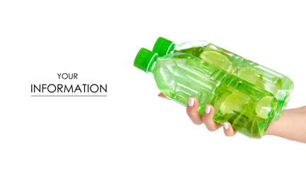 Two bottles of water with lime in hand pattern on white background isolation
