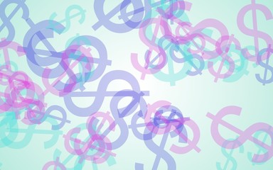 Multicolored translucent dollar signs on white background. Green tones. 3D illustration