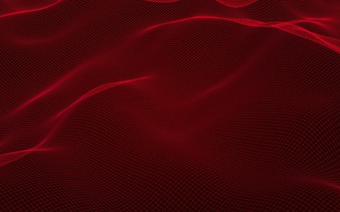 Abstract landscape on a red background. Cyberspace grid. Hi-tech network. 3D illustration