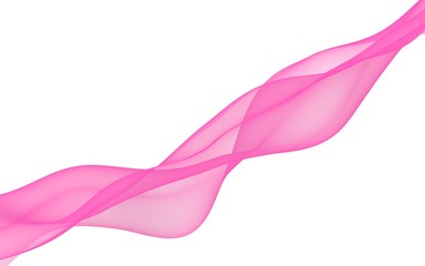 Abstract pink wave. Raster air background. Bright pink ribbon on white background. Pink scarf. Abstract smoke. 3D illustration