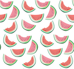 Bright colorful delicious tasty yummy ripe juicy cute lovely red summer fresh dessert slices of watermelon pattern paint like a child vector illustration