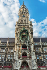 Munich, Germany June 09, 2018: New Town Hall at Marienplatz Square in Munich, Bavaria, Germany