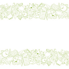 Design of a banner for school sale with cute doodles. Vector.
