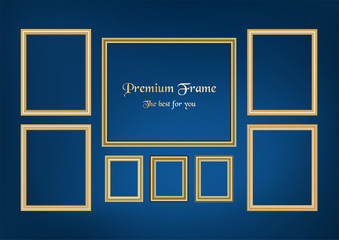 Set of decorative frame picture with gold border, Vector design on blue background with copy space in premium concept.