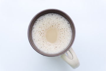 close up hot nescafe on white background