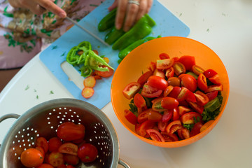 top  view vegetable salad in a bowl