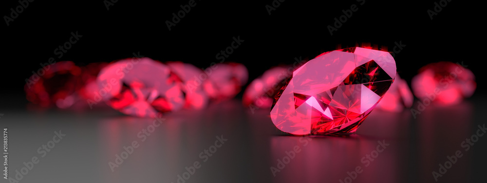 Poster ruby gem diamond dark reflection on gradient background 3d rendering.