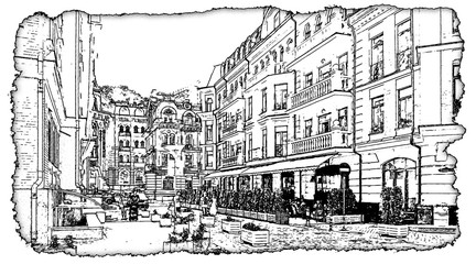Artwork  black and white drawing Vozdvizhenka Kiev illustration