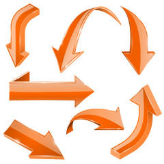 Orange arrows. 3d shiny set of icons