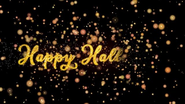 Happy Halloween Abstract particles and fireworks greeting card text with shiny black background for festivals,events,holidays,party,celebration.