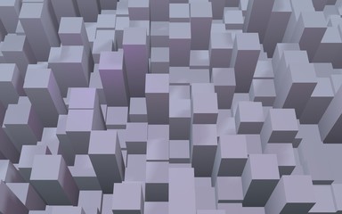 Abstract pink gray elegant cube geometric background. Chaotically advanced rectangular bars. 3D Rendering, 3D illustration