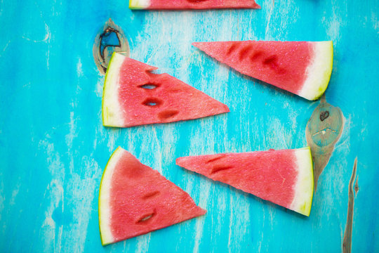 Slices of red ripe watermelon without seeds