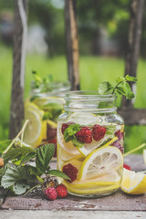 Fresh cold lemonade in the garden
