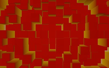 Abstract red elegant cube geometric background. Chaotically advanced rectangular bars. 3D Rendering, 3D illustration