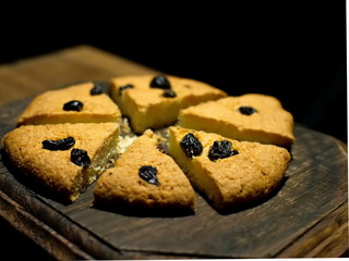 Delicious sliced large biscuits with raisins