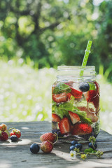 Fresh cold lemonade in the garden
