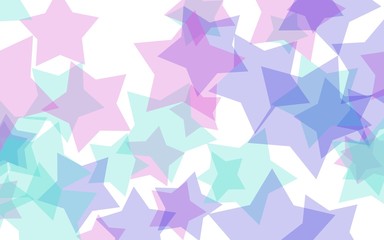 Multicolored translucent stars on a white background. Pink tones. 3D illustration