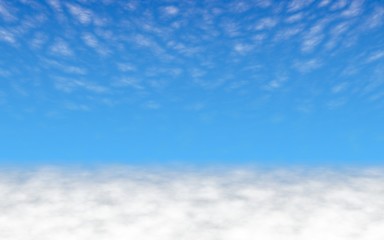 Blue sky background with white clouds. Cumulus white clouds in the clear blue sky in the morning. 3D illustration
