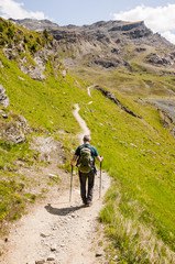 Fototapeta premium Surlej, Corvatsch, Wanderweg, Höhenweg, Wasserweg, Furtschellas, Bergbahn, Bergsee, Oberengadin, Alpen, Graubünden, Sommer, Schweiz