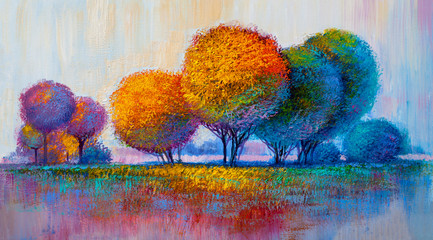 Fototapeta Trees, oil painting, artistic background obraz
