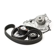 Timing belt kit with rollers and water pump isolated on white background © madaland
