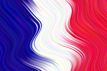 Abstract Waving Flag of France Design. French Flag Gradient Distorted Wavy Stripes Vector Background. Vivid Blue White Red Fluid Texture. Dynamic Diagonal Curvy Lines Texture.