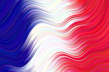 French Flag Gradient Distorted Wavy Stripes Vector Background. Abstract Waving Flag of France Design. Vivid Blue White Red Fluid Texture. Dynamic Diagonal Curvy Lines Texture.