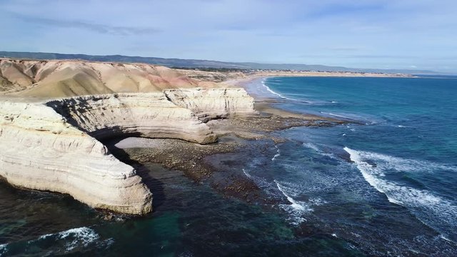 panning shot of rocky coastline in Port Willunga, Adelaide, South Australia, Drone footage