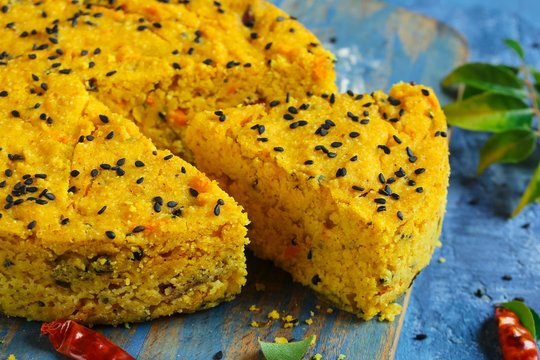 Handwa or Handvo - Gujarati snack cake, selective focus