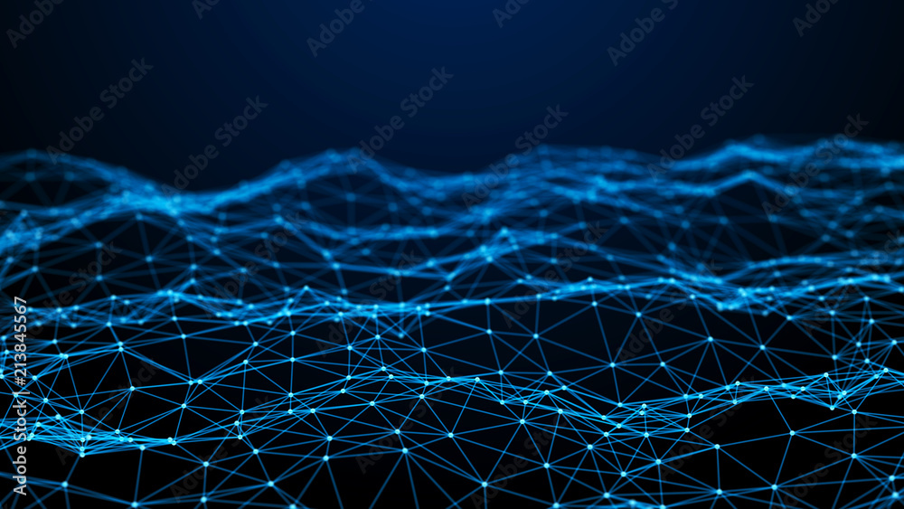 Fototapete Network connection dots and lines. Technology background. Plexus. Big data background. 3d rendering.