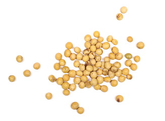 Organic raw soybean, isolated on white background, top view, with clipping path