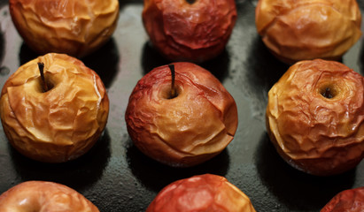 Baked apples on a baking sheet