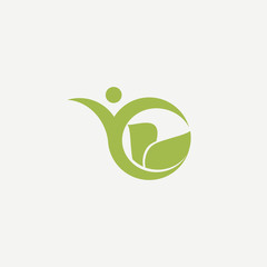 Logo concept of man and leaf. Environmental protection, camp, ecology, healthy eating, Botanical Garden, park, forest, farm, agriculture vector sign.