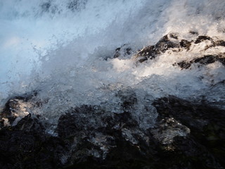 The rushing waters of the McKenzie River in Oregon’s Willamette National Forest on a sunny morning 