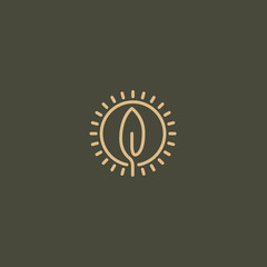 Travel agency logo. Icon design sun and leaf. Summer yellow sun and nature, travel logo.
