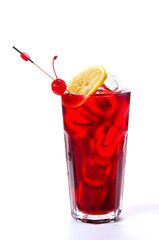 Whiskey Cocktail with Cherry on a white background
