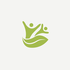 Logo concept of man and leaf. Environmental protection, camp, ecology, healthy eating, Botanical Garden, park, forest, farm, agriculture vector sign.
