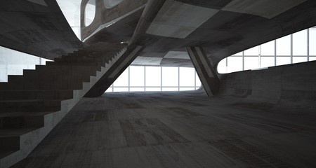 Obraz premium Empty dark abstract brown concrete room smooth interior. Architectural background. Night view of the illuminated. 3D illustration and rendering