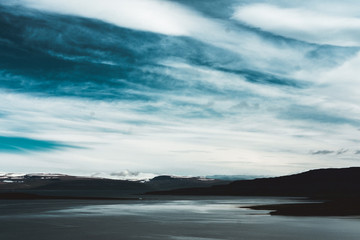 A dramatic image of a body of water in Iceland