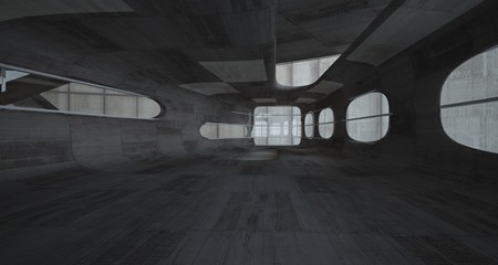 Fototapeta premium Empty dark abstract brown concrete room smooth interior. Architectural background. Night view of the illuminated. 3D illustration and rendering