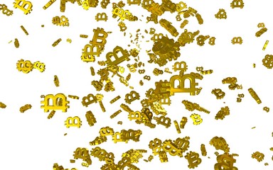 Digital currency symbol Bitcoin on a white background. Fall of bitcoin. Cryptocurrency graph on virtual screen. Business, Finance and technology concept. 3D illustration