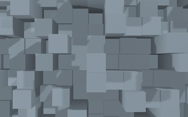 Abstract gray elegant cube geometric background. Chaotically advanced rectangular bars. 3D Rendering, 3D illustration